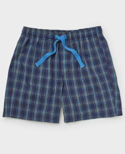 Blue Navy Check Cotton Lounge Shorts