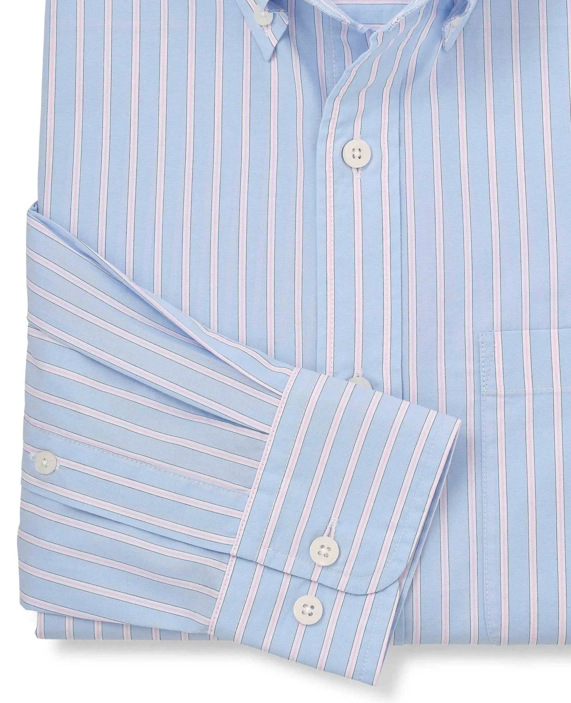 Blue Pink Cotton Poplin Classic Fit Stripe Button-Down Smart Casual Shirt