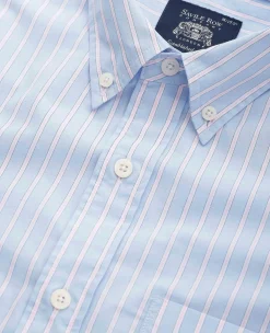 Blue Pink Cotton Poplin Classic Fit Stripe Button-Down Smart Casual Shirt
