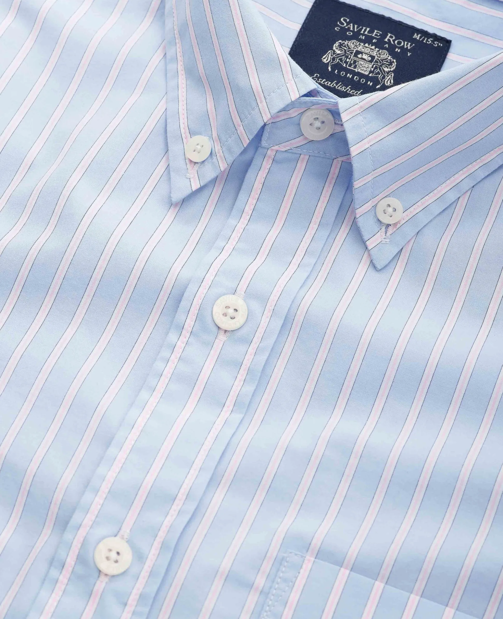 Blue Pink Cotton Poplin Classic Fit Stripe Button-Down Smart Casual Shirt