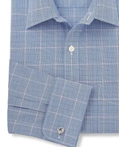 Blue Prince of Wales Check Cotton Classic Fit Winchester Formal Shirt - Double Cuff