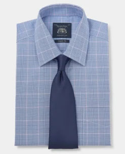 Blue Prince of Wales Check Cotton Classic Fit Winchester Formal Shirt - Double Cuff