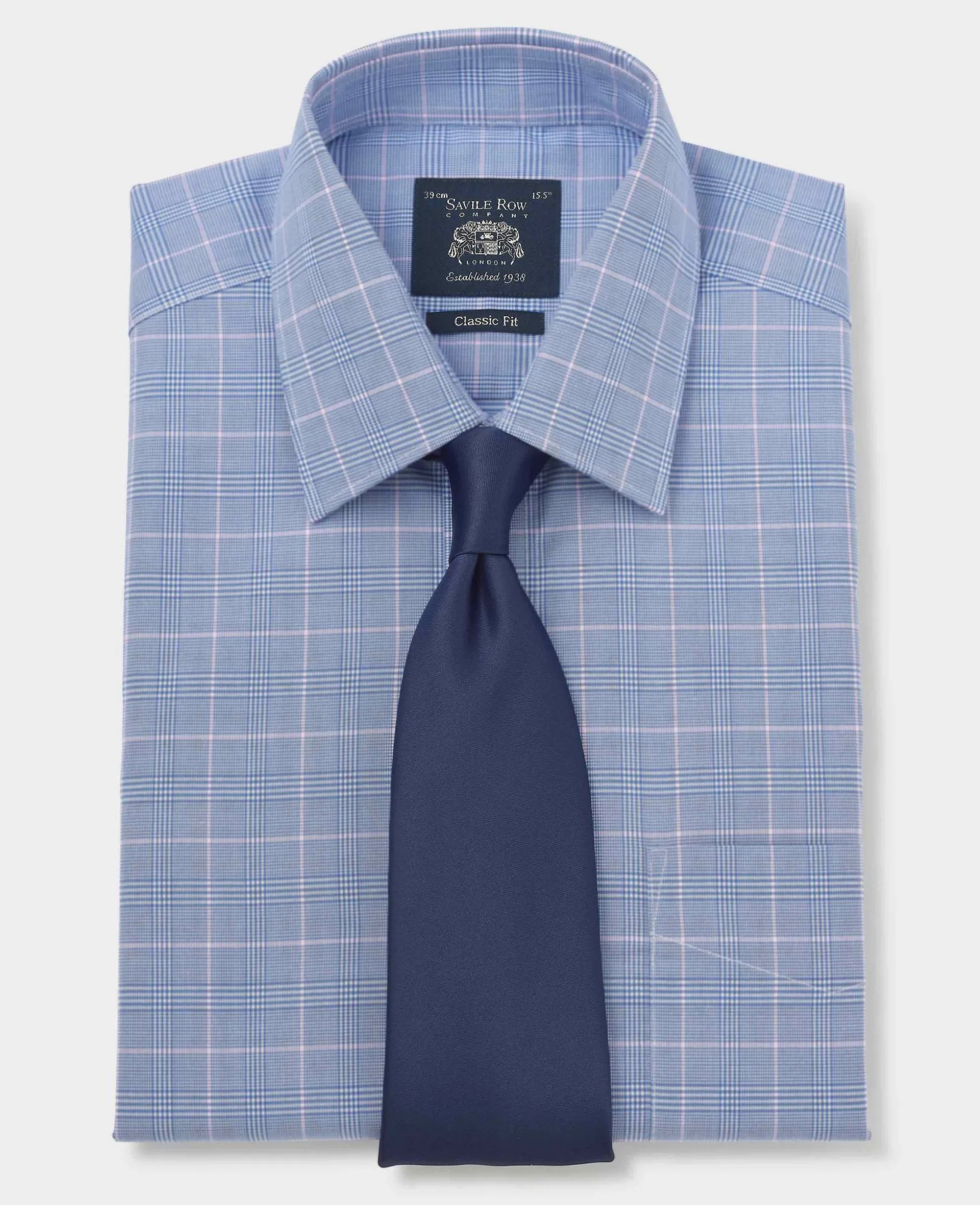 Blue Prince of Wales Check Cotton Classic Fit Winchester Formal Shirt - Double Cuff