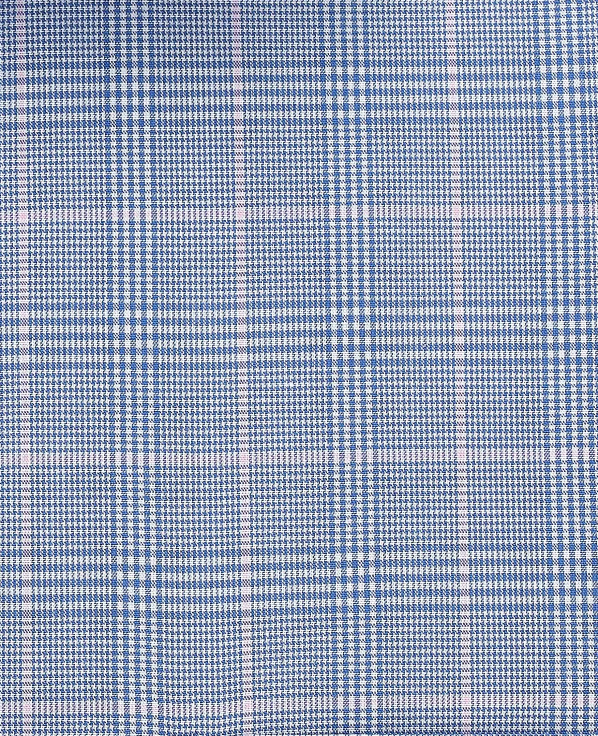 Blue Prince of Wales Check Cotton Classic Fit Winchester Formal Shirt - Double Cuff