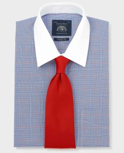 Blue Prince of Wales Check Cotton Poplin Classic Fit Winchester Formal Shirt - Double Cuff