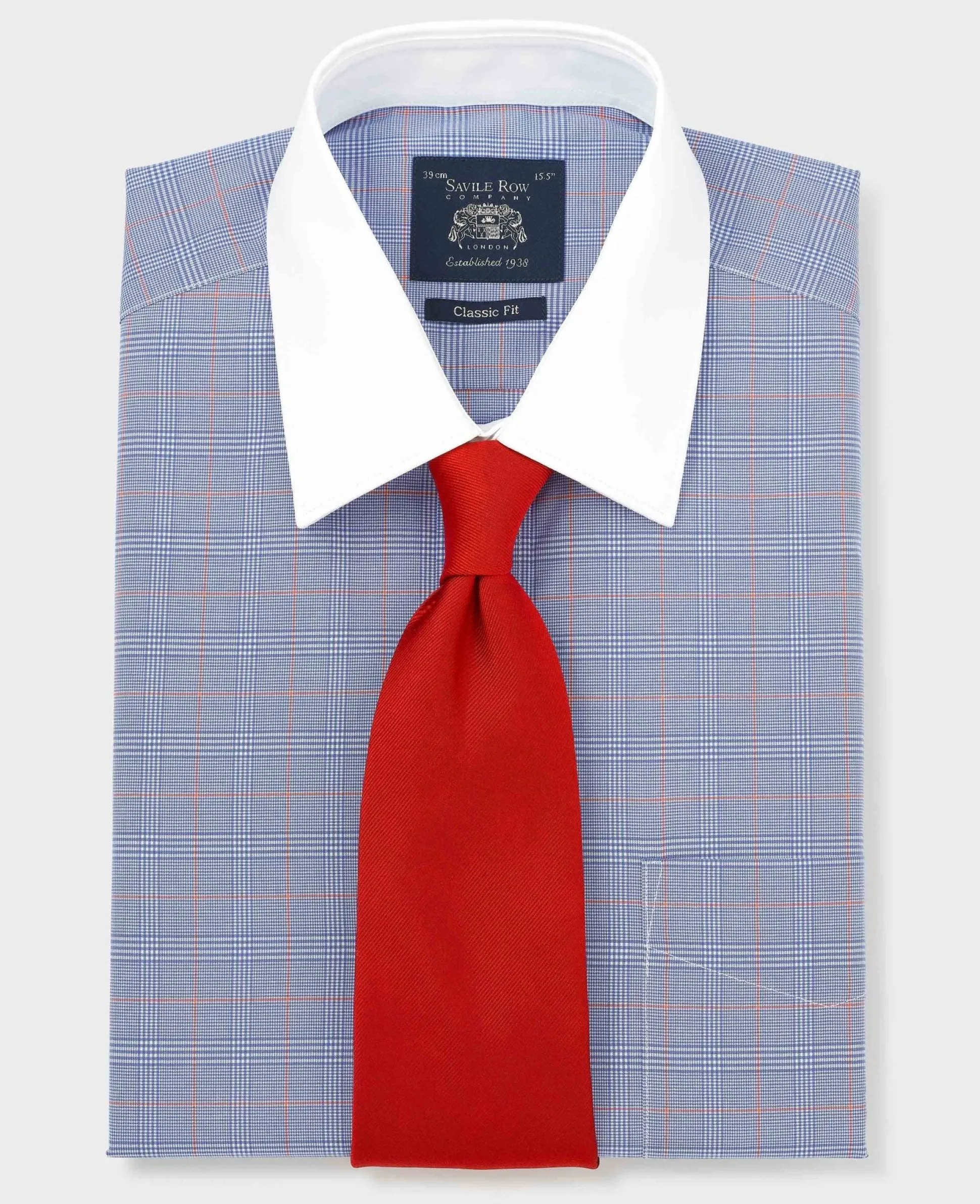 Blue Prince of Wales Check Cotton Poplin Classic Fit Winchester Formal Shirt - Double Cuff