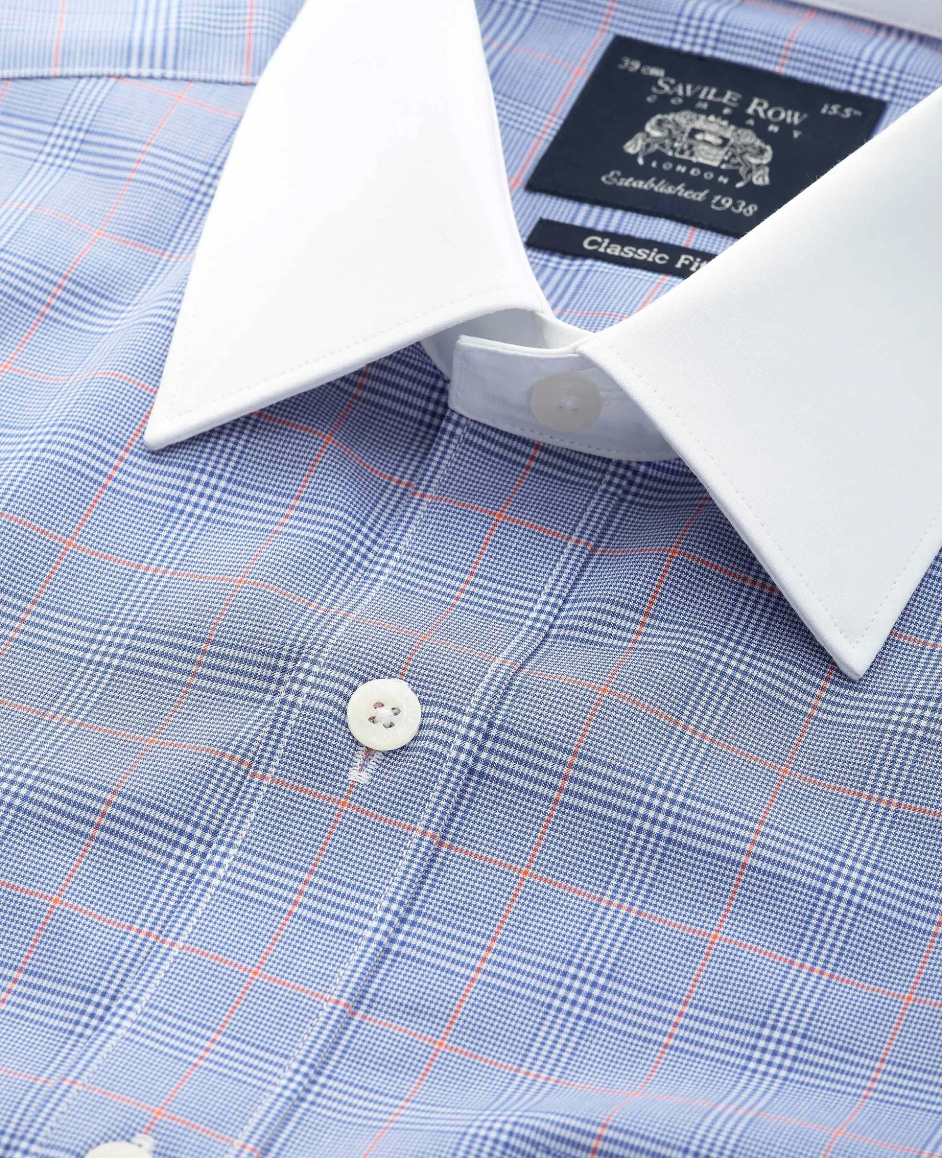 Blue Prince of Wales Check Cotton Poplin Classic Fit Winchester Formal Shirt - Double Cuff