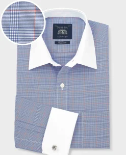 Blue Prince of Wales Check Cotton Poplin Classic Fit Winchester Formal Shirt - Double Cuff