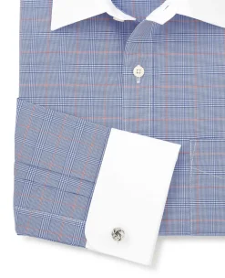 Blue Prince of Wales Check Cotton Poplin Classic Fit Winchester Formal Shirt - Double Cuff