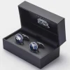 Blue Rhodium Plated Circle Cufflinks
