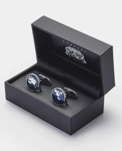 Blue Rhodium Plated Circle Cufflinks