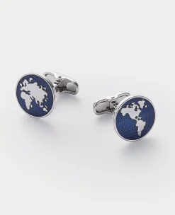 Blue Rhodium Plated Circle Cufflinks