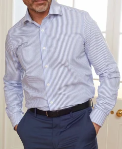 Blue Slim Fit Striped Formal Shirt - Single Cuff