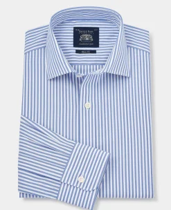 Blue Slim Fit Striped Formal Shirt - Single Cuff