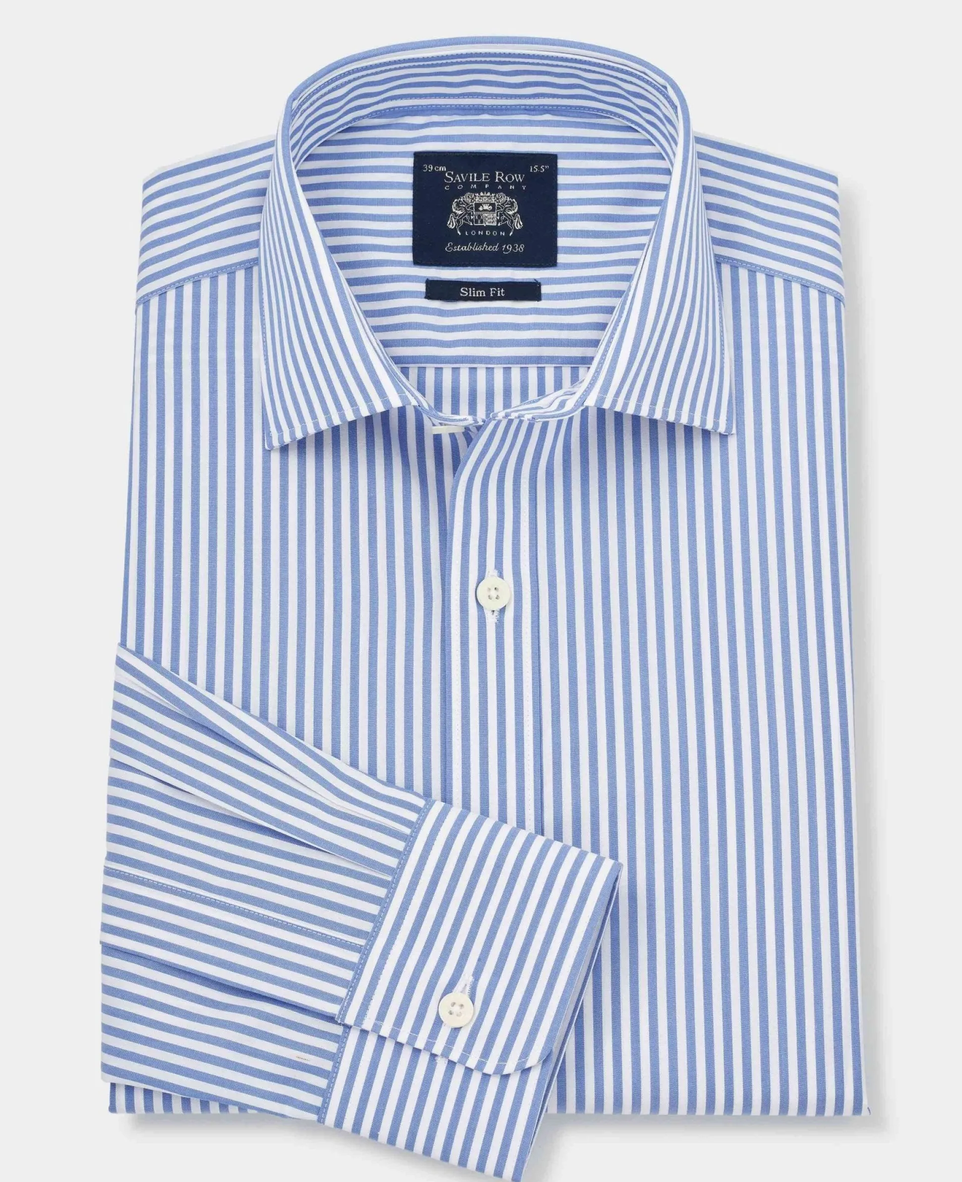 Blue Slim Fit Striped Formal Shirt - Single Cuff