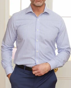 Blue Slim Fit Striped Formal Shirt - Single Cuff