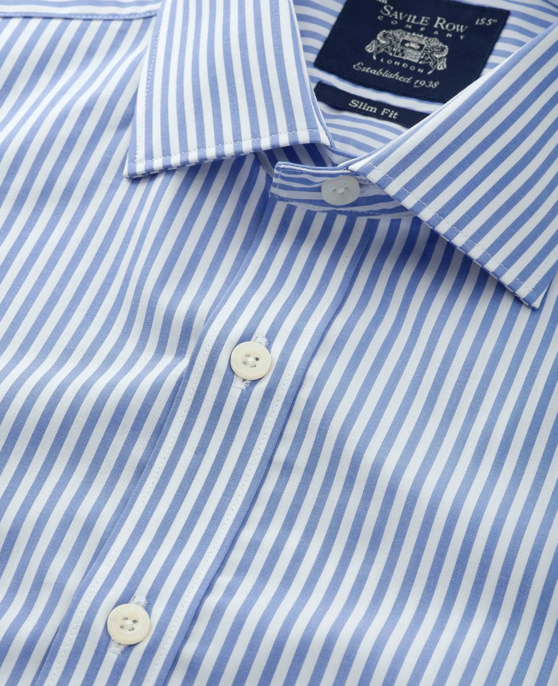 Blue Slim Fit Striped Formal Shirt - Single Cuff