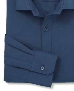 Blue Stretch Textured Cotton Slim Fit Formal Shirt - Single Cuff