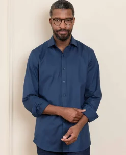 Blue Stretch Textured Cotton Slim Fit Formal Shirt - Single Cuff