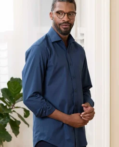 Blue Stretch Textured Cotton Slim Fit Formal Shirt - Single Cuff