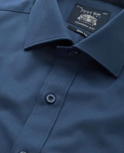 Blue Stretch Textured Cotton Slim Fit Formal Shirt - Single Cuff