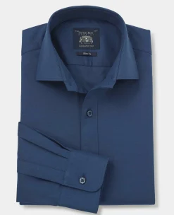 Blue Stretch Textured Cotton Slim Fit Formal Shirt - Single Cuff