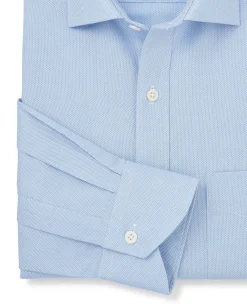 Blue Textured Cotton Classic Fit Formal Shirt - Single Cuff