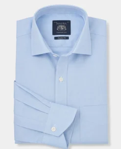 Blue Textured Cotton Classic Fit Formal Shirt - Single Cuff