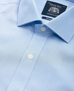 Blue Textured Cotton Classic Fit Formal Shirt - Single Cuff