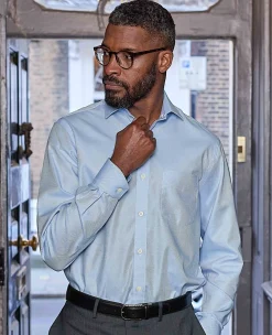 Blue Textured Cotton Classic Fit Formal Shirt - Single Cuff