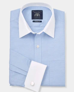 Blue Textured Cotton Puppytooth Classic Fit Winchester Formal Shirt - Double Cuff