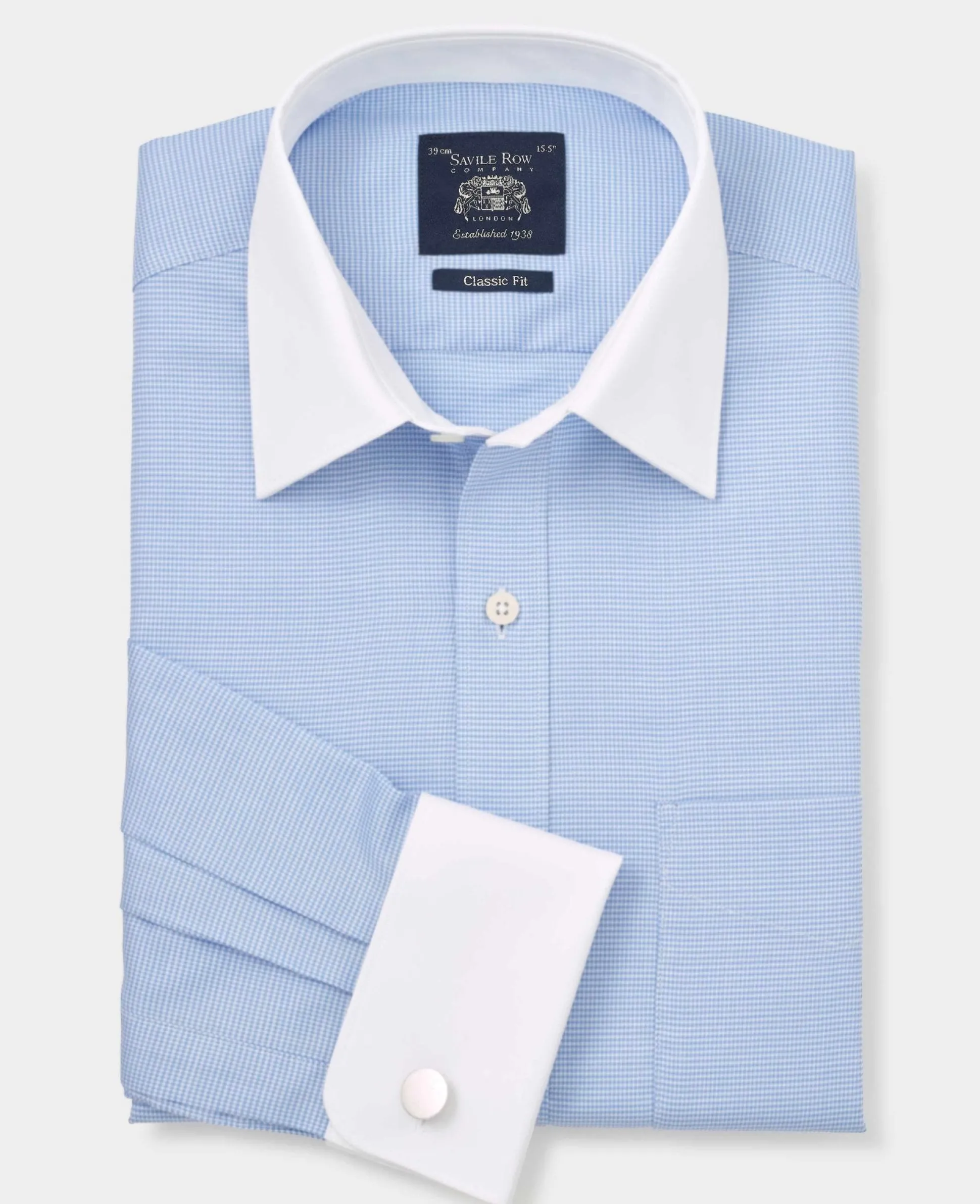Blue Textured Cotton Puppytooth Classic Fit Winchester Formal Shirt - Double Cuff