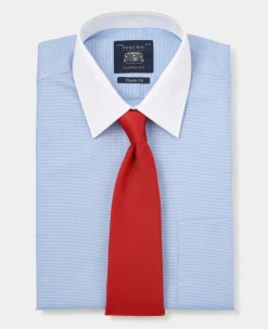 Blue Textured Cotton Puppytooth Classic Fit Winchester Formal Shirt - Double Cuff