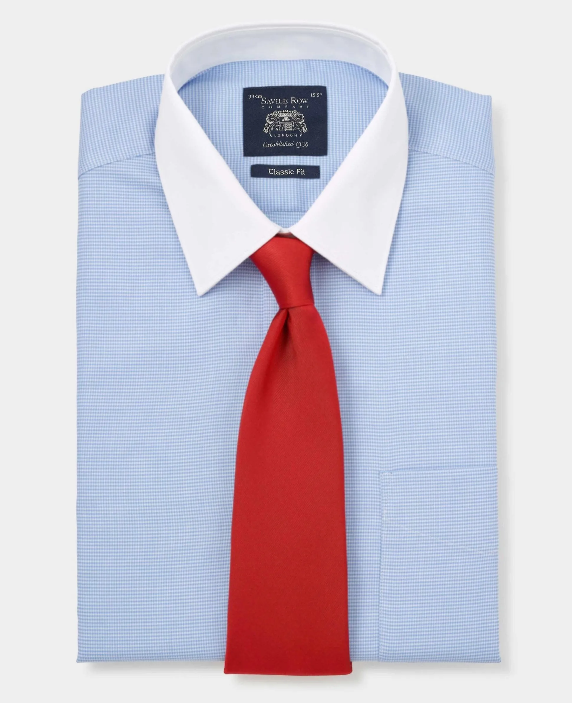 Blue Textured Cotton Puppytooth Classic Fit Winchester Formal Shirt - Double Cuff