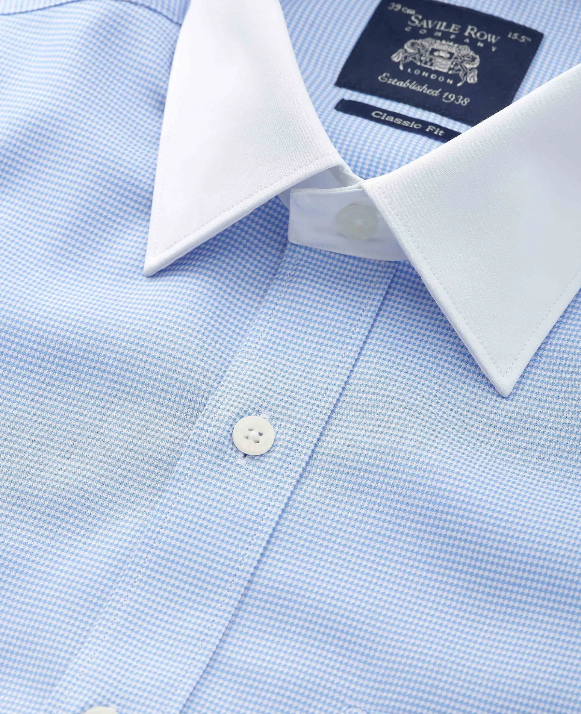 Blue Textured Cotton Puppytooth Classic Fit Winchester Formal Shirt - Double Cuff