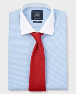 Blue Textured Cotton Puppytooth Slim Fit Winchester Formal Shirt - Double Cuff