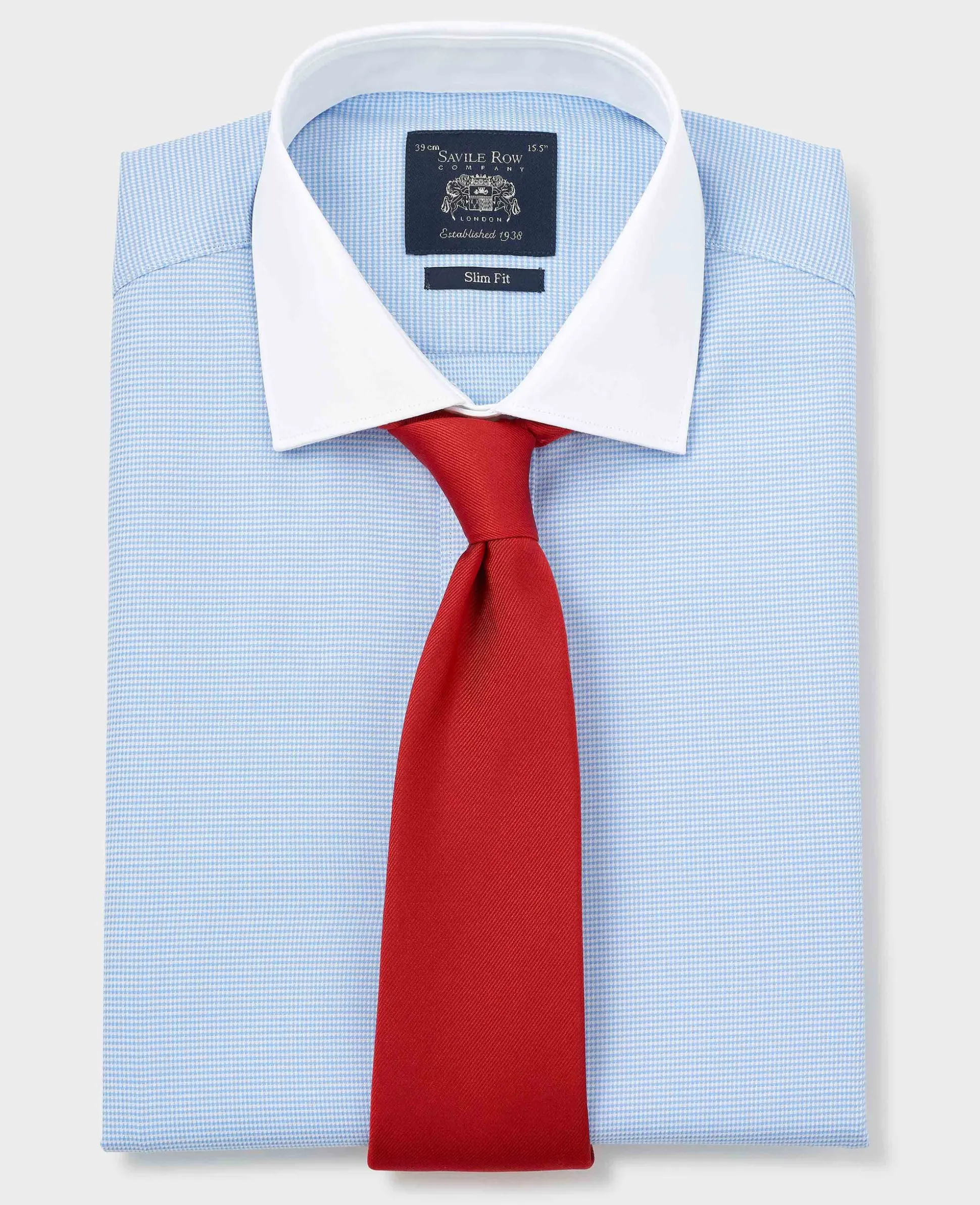 Blue Textured Cotton Puppytooth Slim Fit Winchester Formal Shirt - Double Cuff