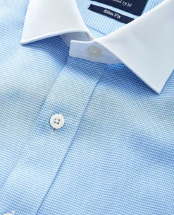 Blue Textured Cotton Puppytooth Slim Fit Winchester Formal Shirt - Double Cuff