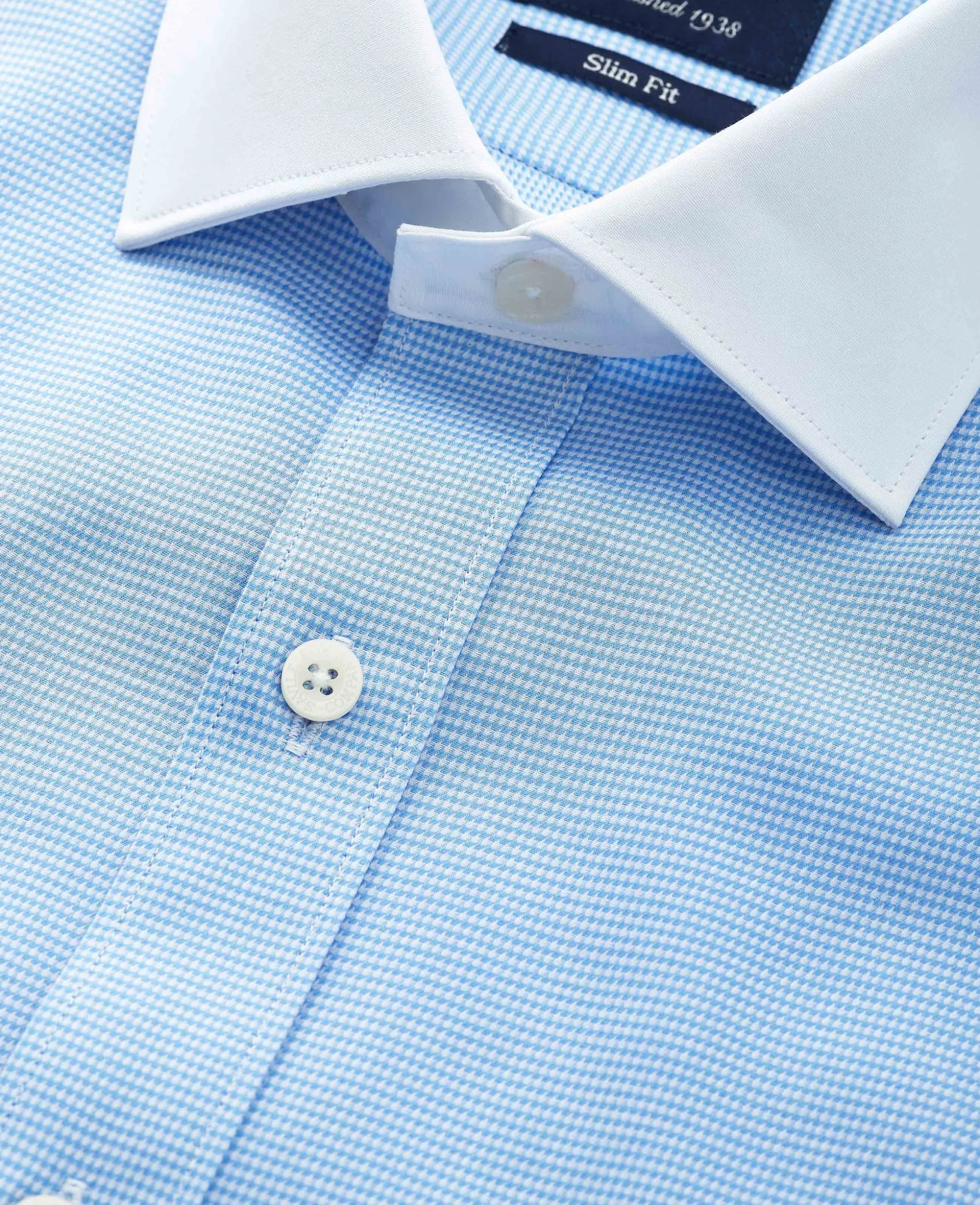 Blue Textured Cotton Puppytooth Slim Fit Winchester Formal Shirt - Double Cuff