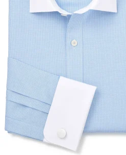 Blue Textured Cotton Puppytooth Slim Fit Winchester Formal Shirt - Double Cuff