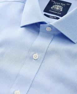 Blue Textured Cotton Slim Fit Formal Shirt - Double Cuff