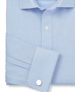 Blue Textured Cotton Slim Fit Formal Shirt - Double Cuff
