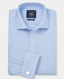 Blue Textured Cotton Slim Fit Formal Shirt - Double Cuff