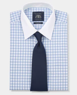 Blue White Cotton Gingham Check Classic Fit Winchester Formal Shirt - Double Cuff