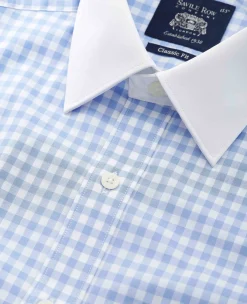 Blue White Cotton Gingham Check Classic Fit Winchester Formal Shirt - Double Cuff