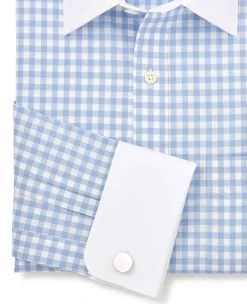 Blue White Cotton Gingham Check Classic Fit Winchester Formal Shirt - Double Cuff