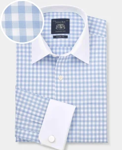 Blue White Cotton Gingham Check Classic Fit Winchester Formal Shirt - Double Cuff
