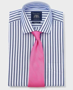 Blue White Cotton Poplin Striped Classic Fit Formal Shirt - Double Cuff