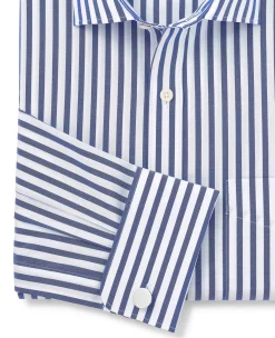 Blue White Cotton Poplin Striped Classic Fit Formal Shirt - Double Cuff