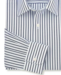 Blue White Cotton Poplin Stripe Classic Fit Formal Shirt - Single Cuff